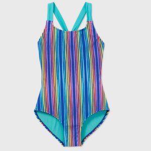 Girls’ Rainbow Vertical Stripe One Piece Swimsuit